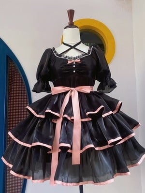 White Camellia /Black Rose Bowknot Details Short Sleeves One Piece