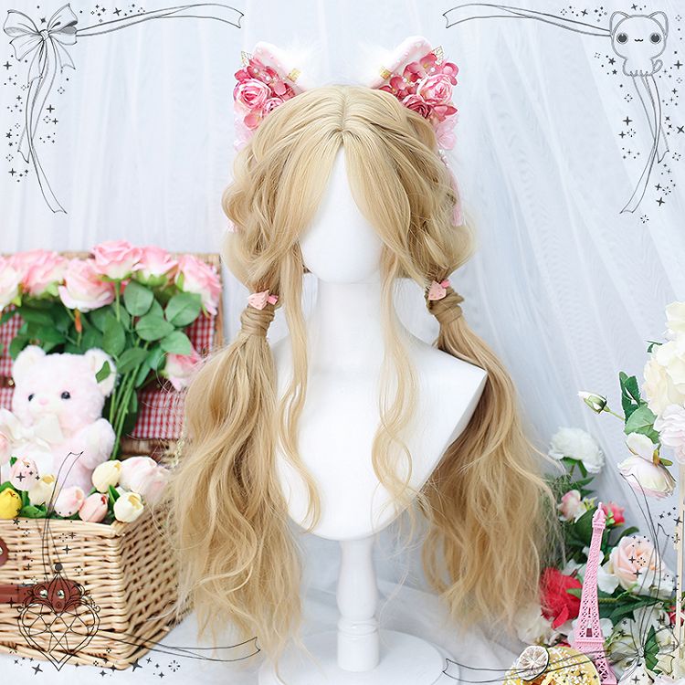 Pastel Flax Curtain Bangs Long Wavy Synthetic Wig