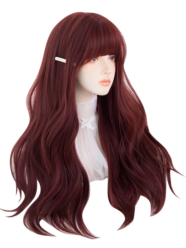 Rose Red Wavy Under Bust Length Synthetic Wig