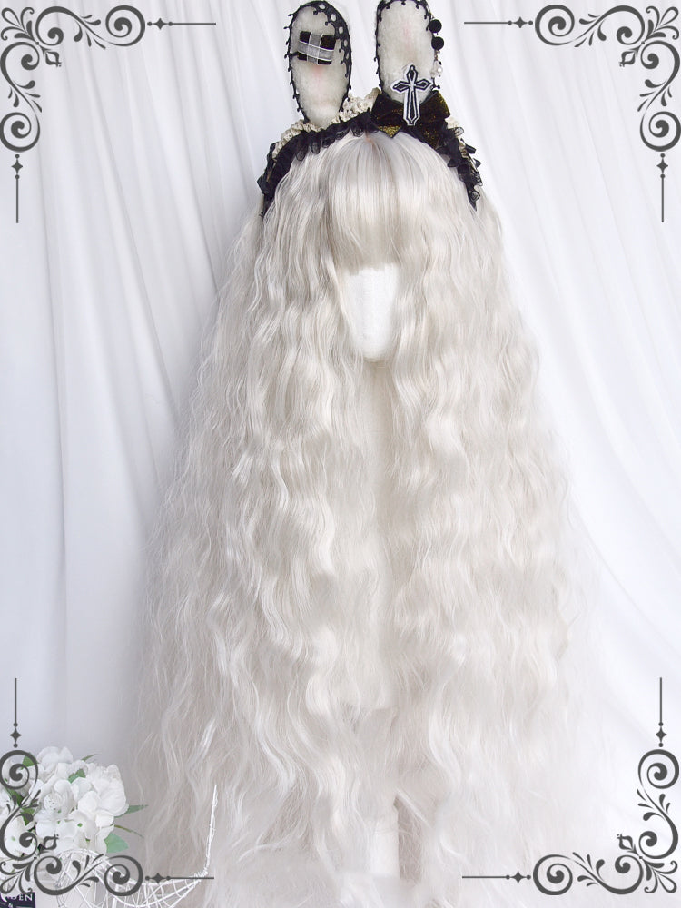 Silver White 100CM Hip Length Curly Synthetic Wig
