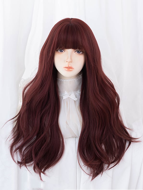 Rose Red Wavy Under Bust Length Synthetic Wig