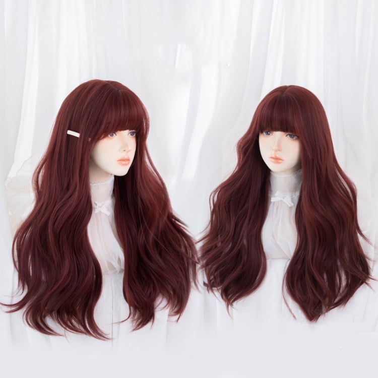Rose Red Wavy Under Bust Length Synthetic Wig