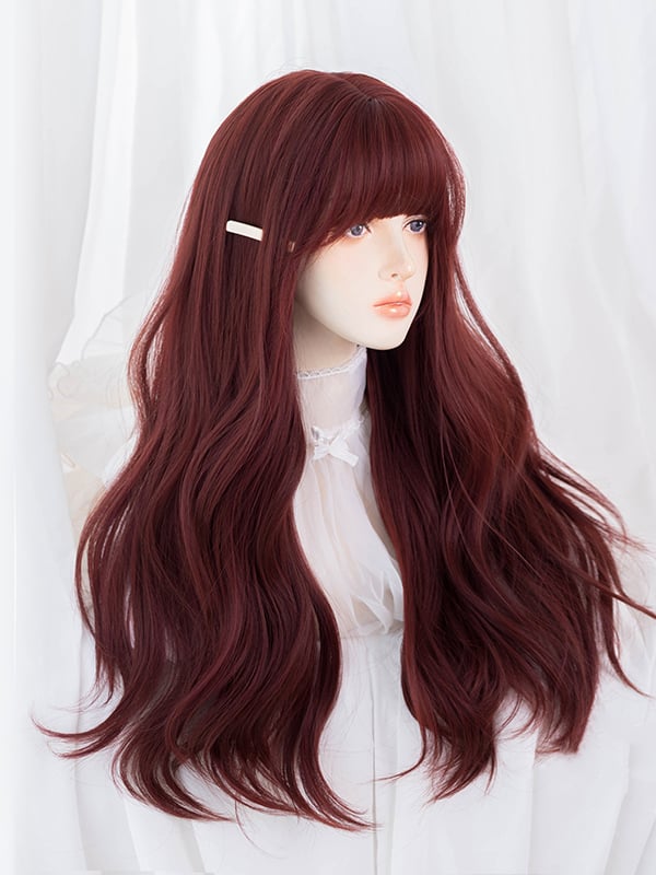 Rose Red Wavy Under Bust Length Synthetic Wig