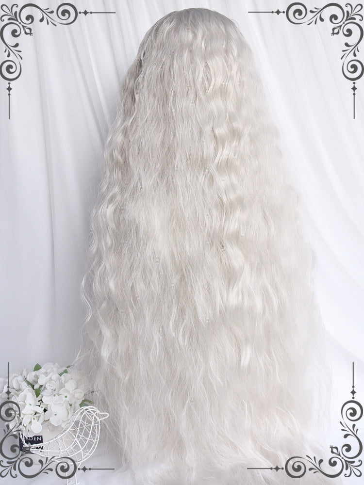 Silver White 100CM Hip Length Curly Synthetic Wig
