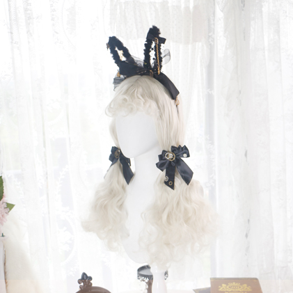 60cm Off White Long Wavy Wig with Curly Bangs