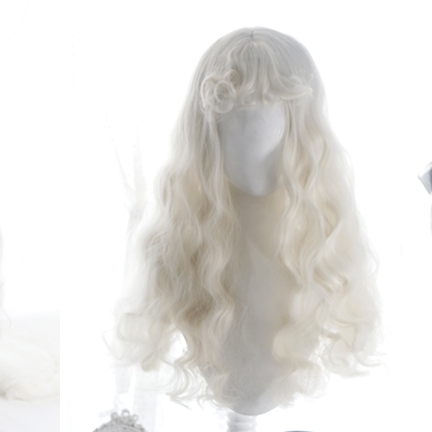 60cm Off White Long Wavy Wig with Curly Bangs