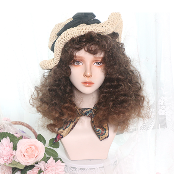 In Stock 4 Colors Shoulder Length Dolls Wool Curly Wig