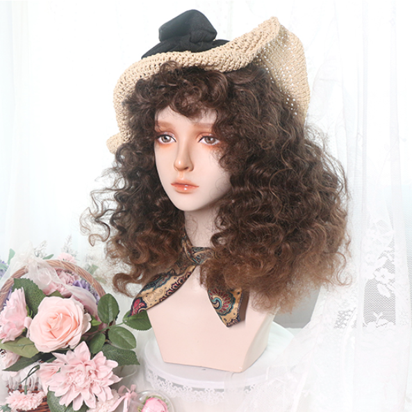 In Stock 4 Colors Shoulder Length Dolls Wool Curly Wig