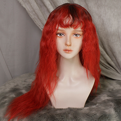 In Stock Long Wool Curly Black Red Ombre Wig