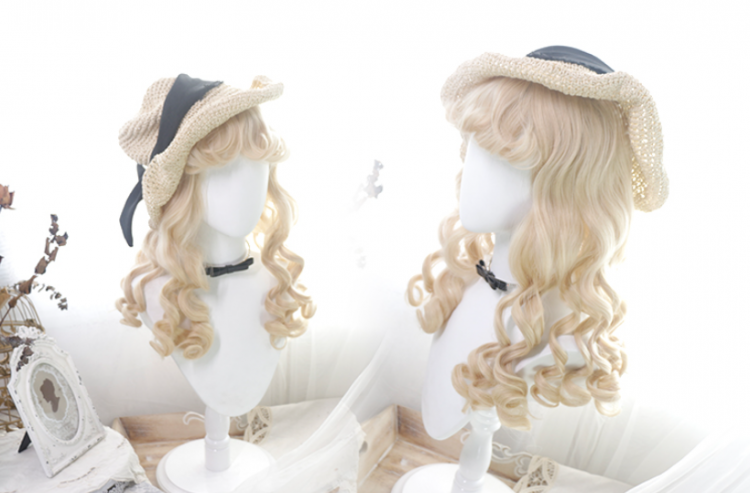 In Stock Mid-length Dolly Curly Wig with Outward Curly Bangs