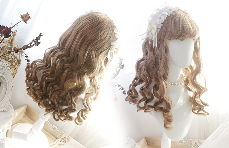 In Stock Mid-length Dolly Curly Wig with Outward Curly Bangs