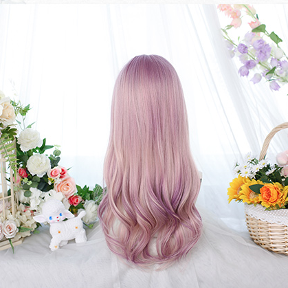 In Stock Purple and Pink Highlights Long Wavy Ombre Wig