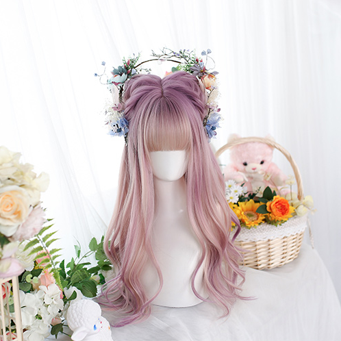 In Stock Purple and Pink Highlights Long Wavy Ombre Wig
