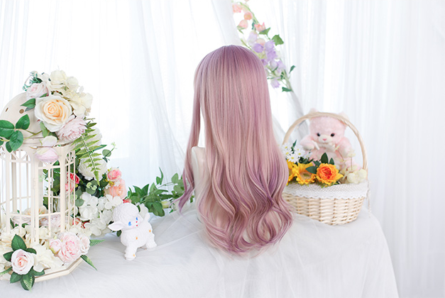 In Stock Purple and Pink Highlights Long Wavy Ombre Wig