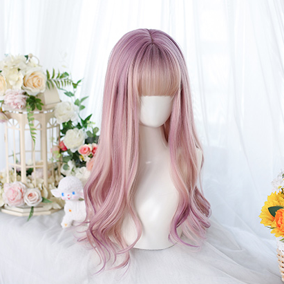 In Stock Purple and Pink Highlights Long Wavy Ombre Wig