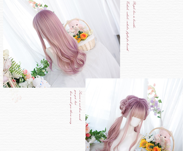 In Stock Purple and Pink Highlights Long Wavy Ombre Wig