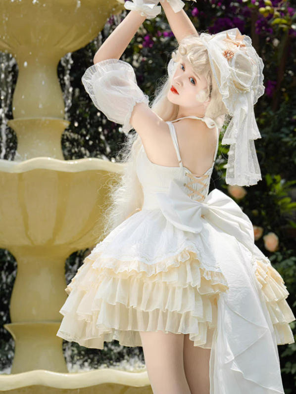 White Halter Neck Ruffle Skirt Corset Waist Jumper Skirt