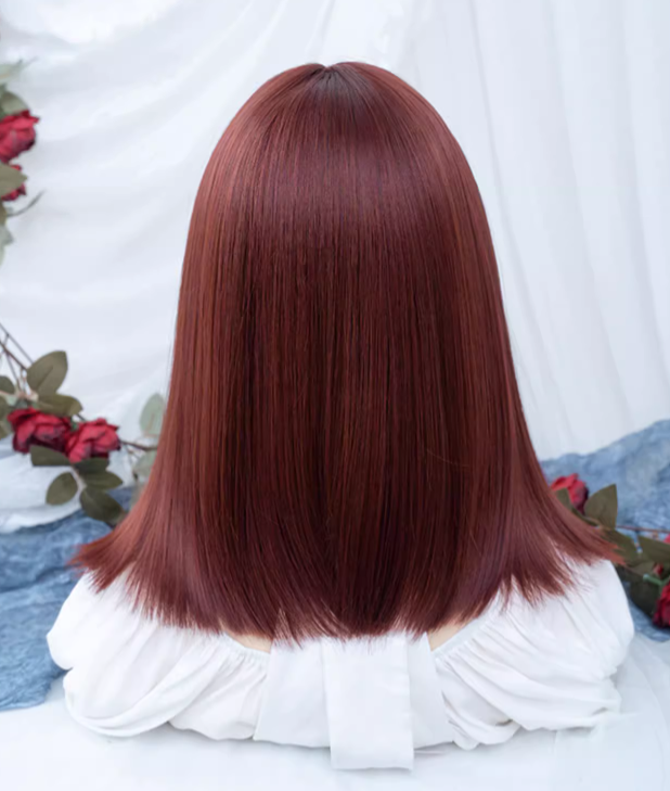 Reddish Straight Synthetic Wig with Air Bangs