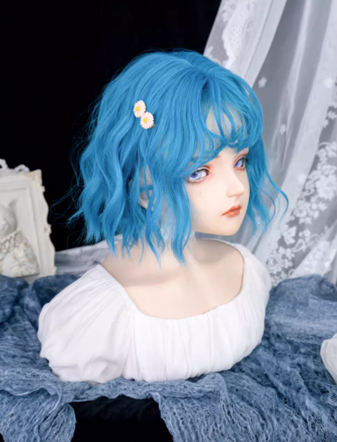 Sea Blue Wavy Bob Synthetic Wig