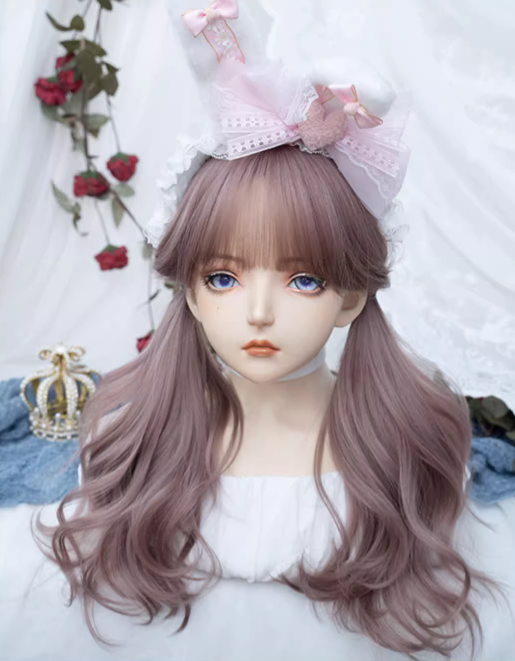 Purple Long Wavy Synthetic Wig with Air Bangs
