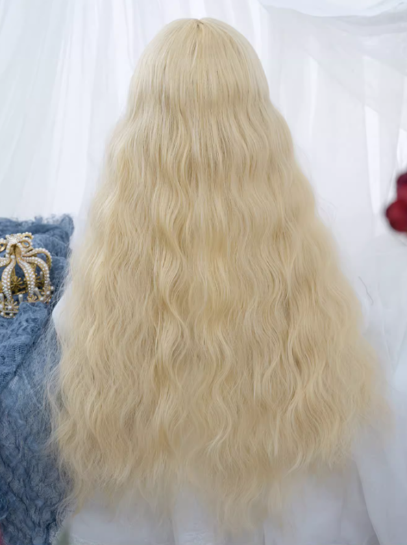 Light Blonde Waist Length Long Wavy Synthetic Wig