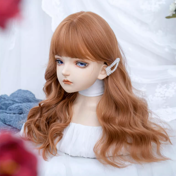 Orange Long Wavy Synthetic Wig with Full Bangs