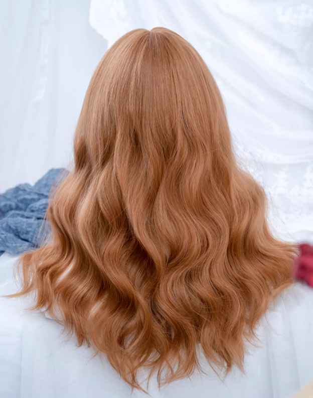 Orange Long Wavy Synthetic Wig with Full Bangs