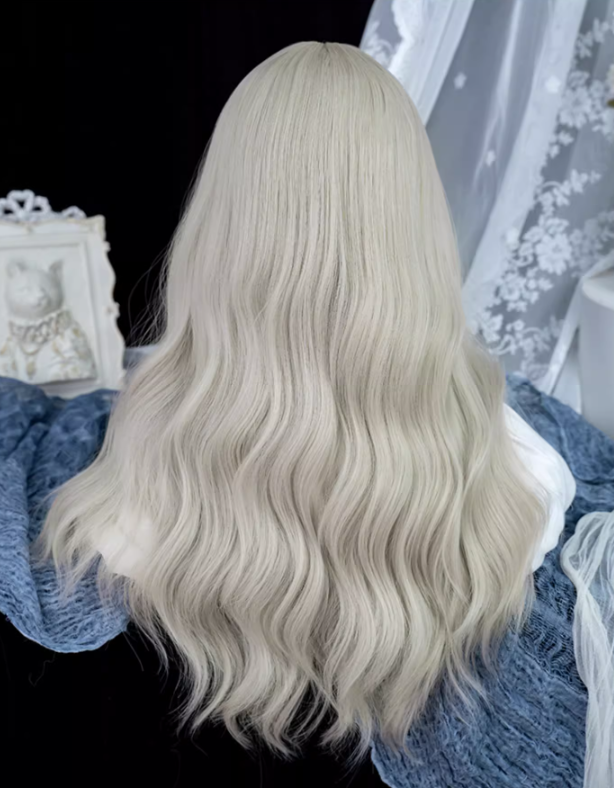 Light Blonde Long Wavy Synthetic Wig with Full Bangs
