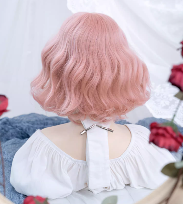 Pink Wavy Bob Synthetic Wig