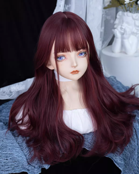 Wine Red Long Synthetic Wavy Wig with Full Bangs