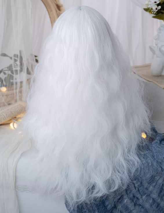 White Medium Length Synthetic Curly Wig
