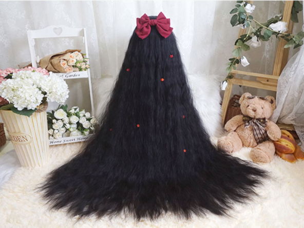 Hip Length Curly Black Synthetic Wig