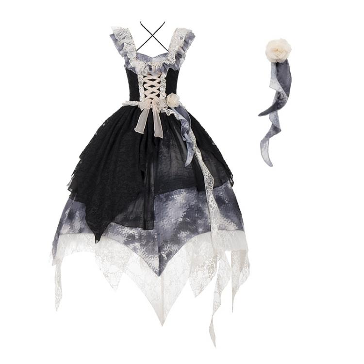 Lace-up Bodice Tie Dye Design Handkerchief Hem Lolita JSK