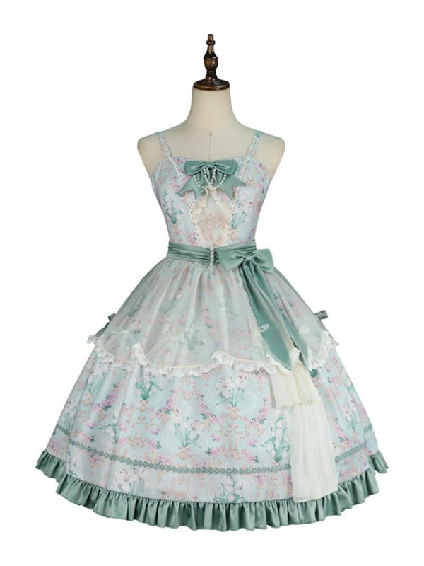 Lily of the Valley Floral Print Bowknot Details Lolita JSK