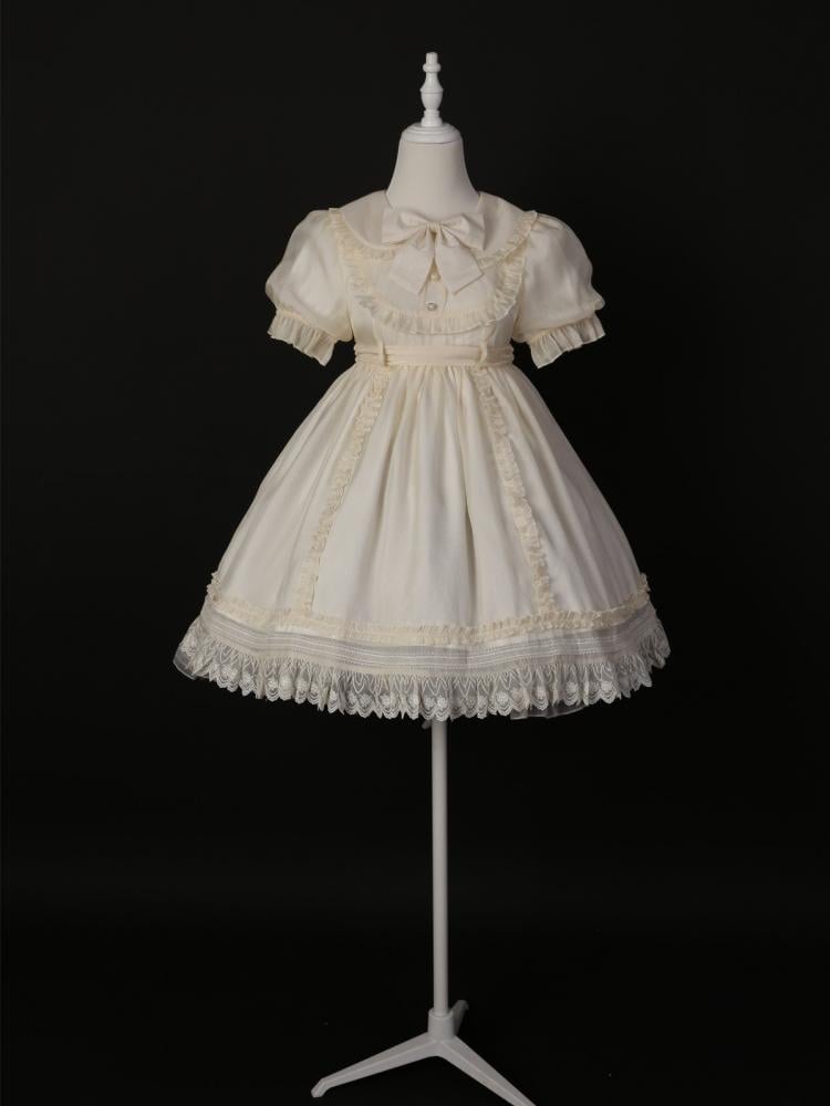 Warm Breeze Into String Peter Pan Collar High Waist Short Sleeves Lolita OP