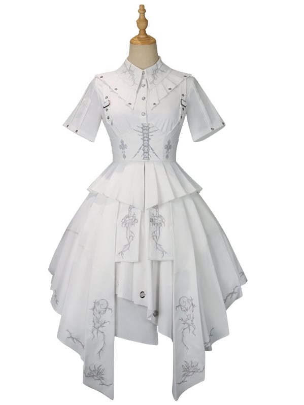 Thorns of Fog Color White Cross and Thorns Embroidery Military One Piece/Full Set