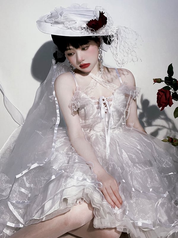 Plus Size Friendly Seven Deadly Sins Halter Neck Sweetheart Neckline Tiered Skirt and Flounce Hem Lolita JSK