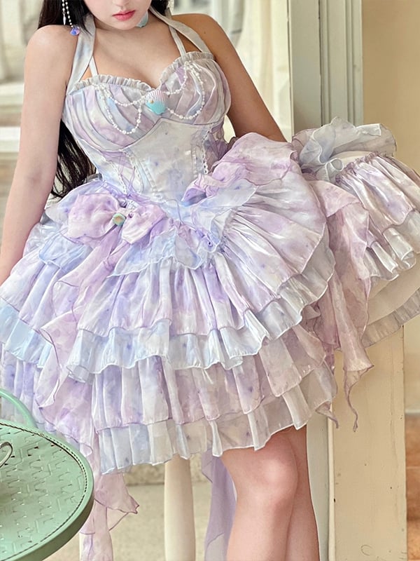 Sea Shell Bowknots Purple Corset Dress Mermaid Princess Summer Holiday Dress