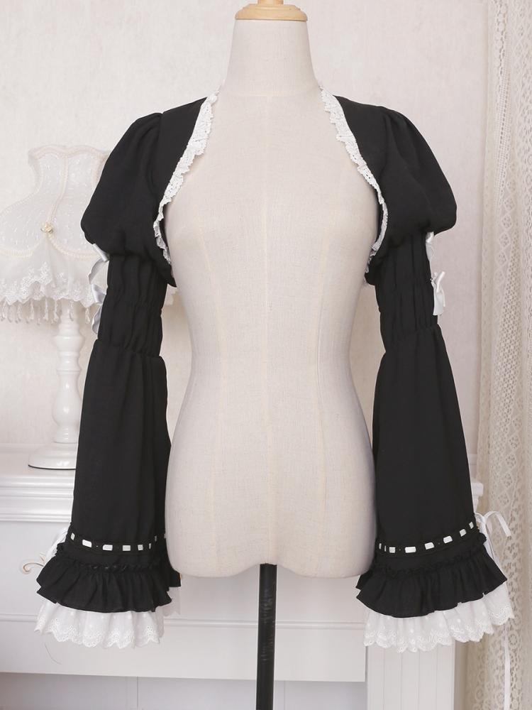 Maid Coffee Bowknot Details Halter Neck Jumper Skirt+Bolero Set