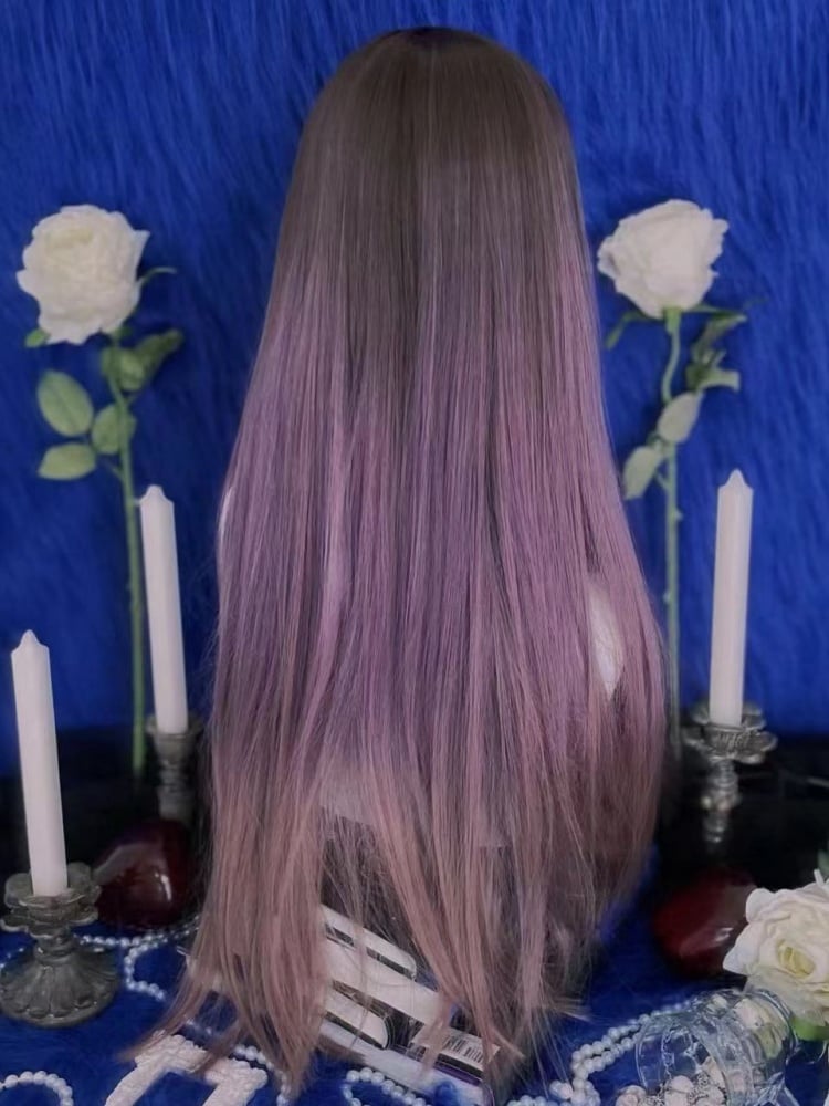Purple and Pink Ombre Color Long Straight Synthetic Wig
