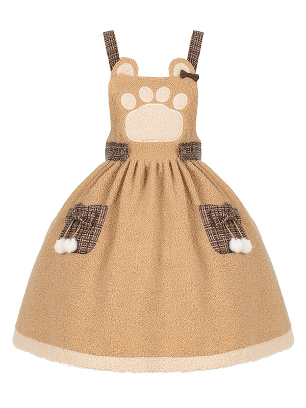 Silly Bear Brown Winter Sweet Fleece Lolita Overall Dress