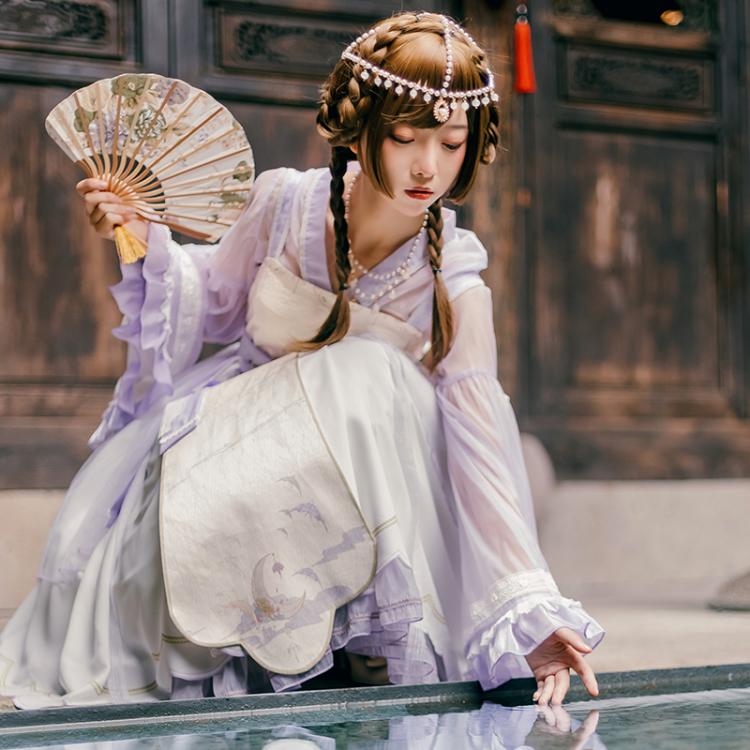 Night and Warbler Chinoiserie Style Han Lolita JSK+Long Flounce Bell Sleeves Blouse Set