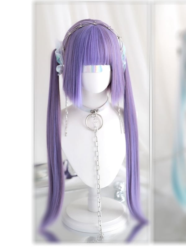 Purple Chin Bob Cut Wig with Ponytail Jaw Clips