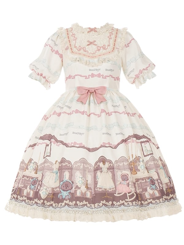 Teddy Print White High Waist One Piece