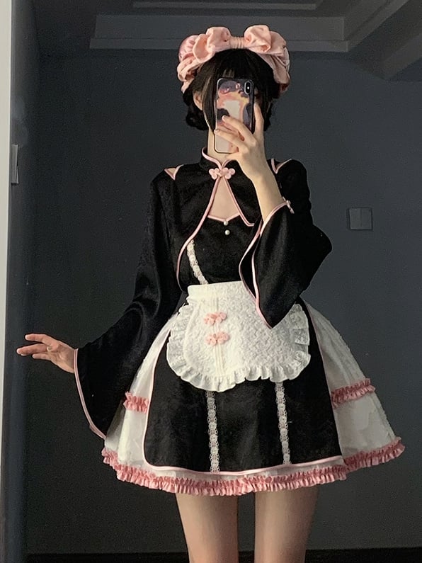 Pink Qi Style Jumper Skirt +Bolero+Apron Full Set