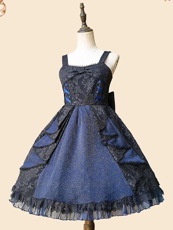 Singer Sweetheart Neckline Natural Waist Tiered Skirt and Ruffle Trim Jumper Skirt/JSK+ Train Set