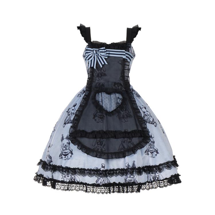 Puppet Rabbit Lace Trim Hemline Fake Two-pieces Design Jumper Skirt