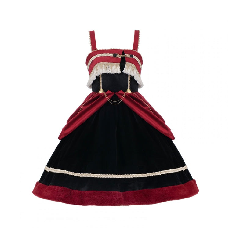 Letter and Poetry Black and Red Plush Hemline Velvet Lolita JSK