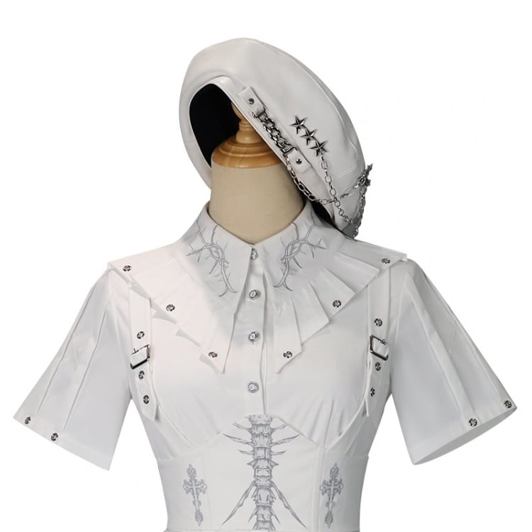 Thorns of Fog Color White Cross and Thorns Embroidery Military One Piece/Full Set