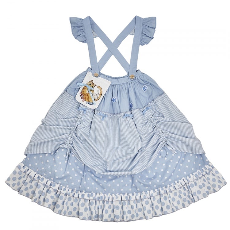 Pink / Blue Polka-dot Overalls Drawstring Hem